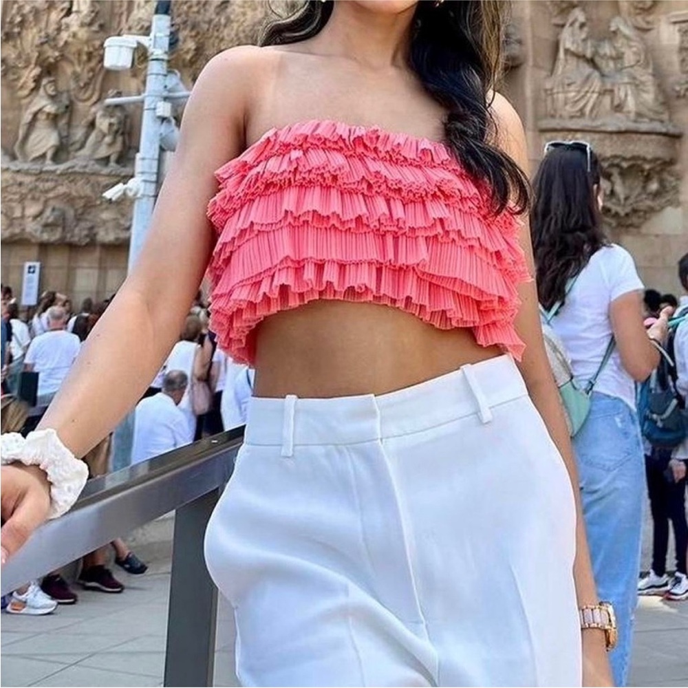Zara Pink Ruffled Crop Top